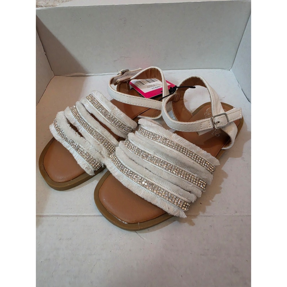 Vince Camuto Toddler Girls White Fringed Rhinestone Strappy Sandals 11 BBSAG0633